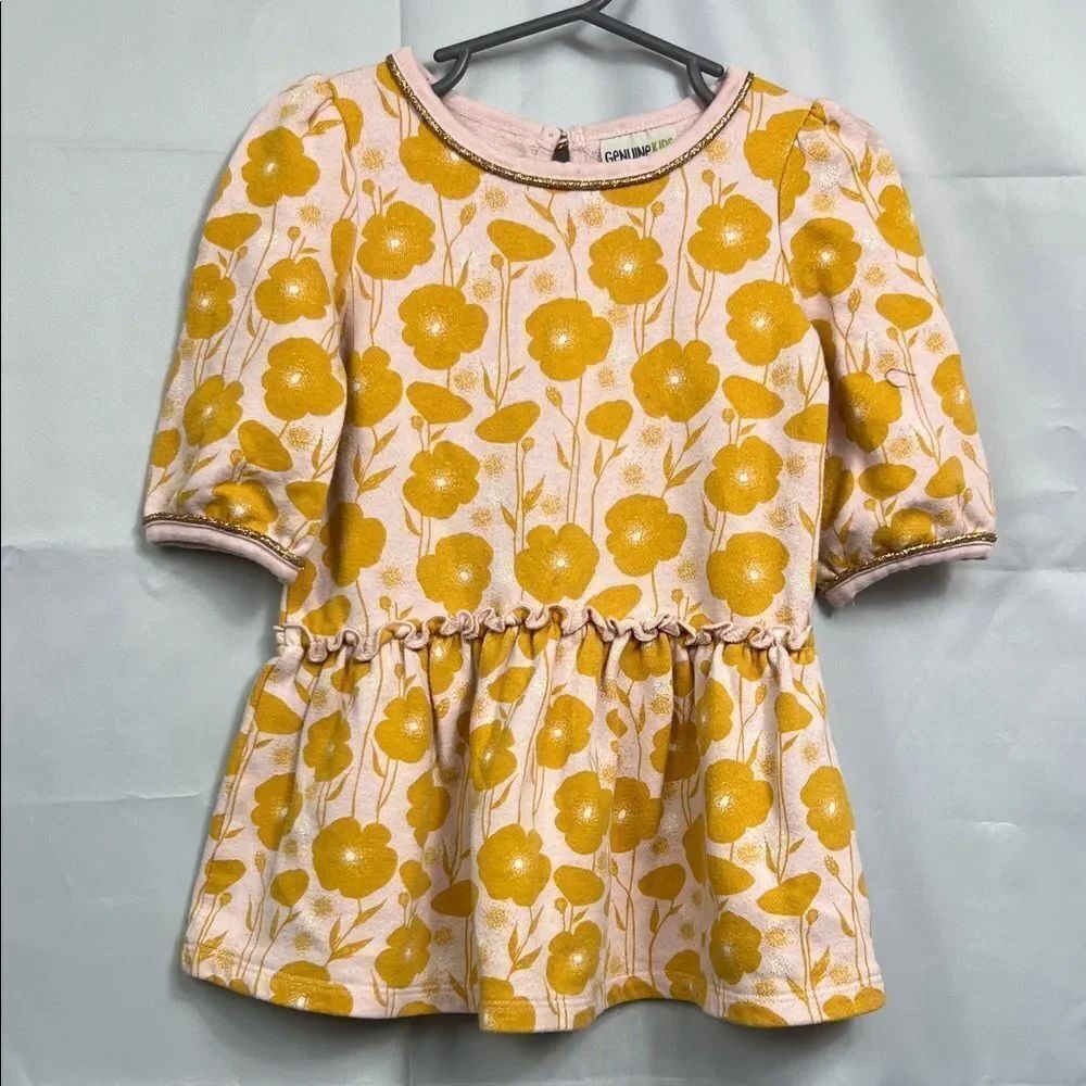 Genuine Kids by Oshkosh mustard and pink floral knit dress size 2T